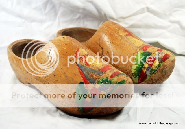 Vintage Dutch Holland Wood Shoes With Windmill  